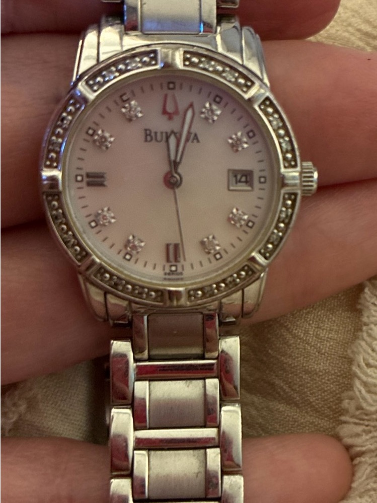 Bulova Silver Watch And Diamond Accents